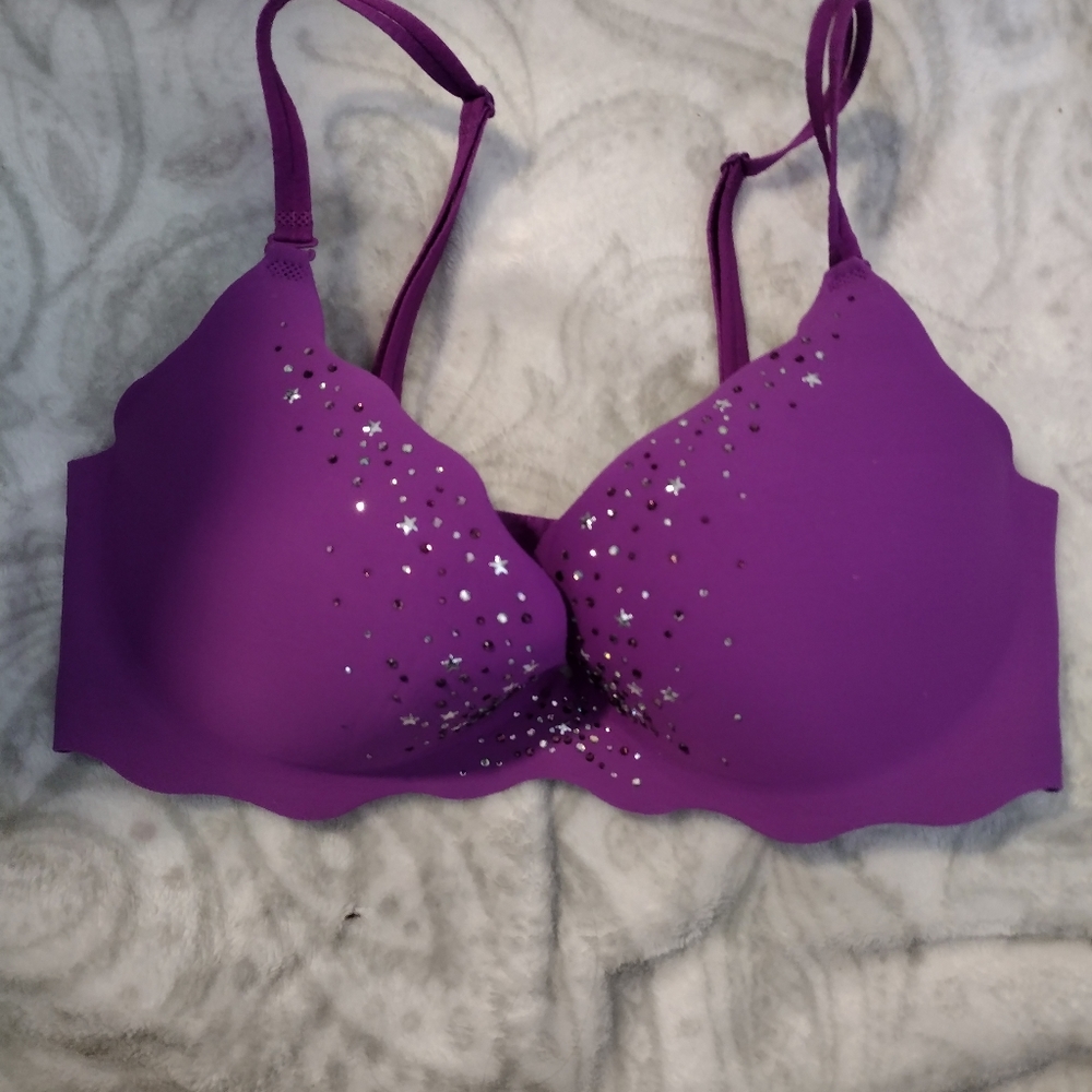 Victoria's Secret Purple Very Sexy Push-Up Bra Bedazzled/Gemmed Size 34D EUC